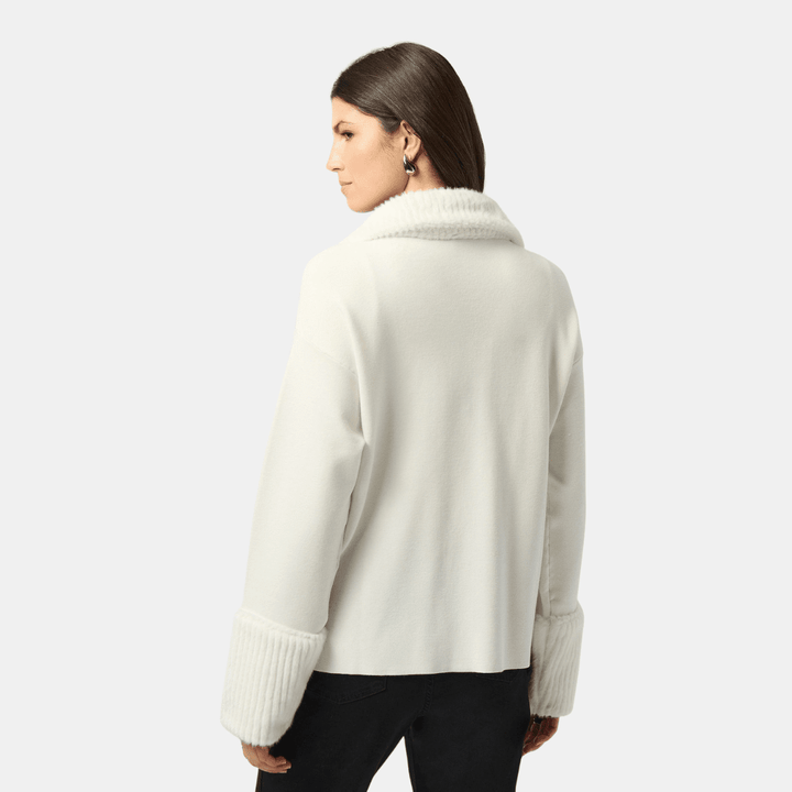 Joseph Ribkoff- Sweater Knit Coat With Fur Trim (White)