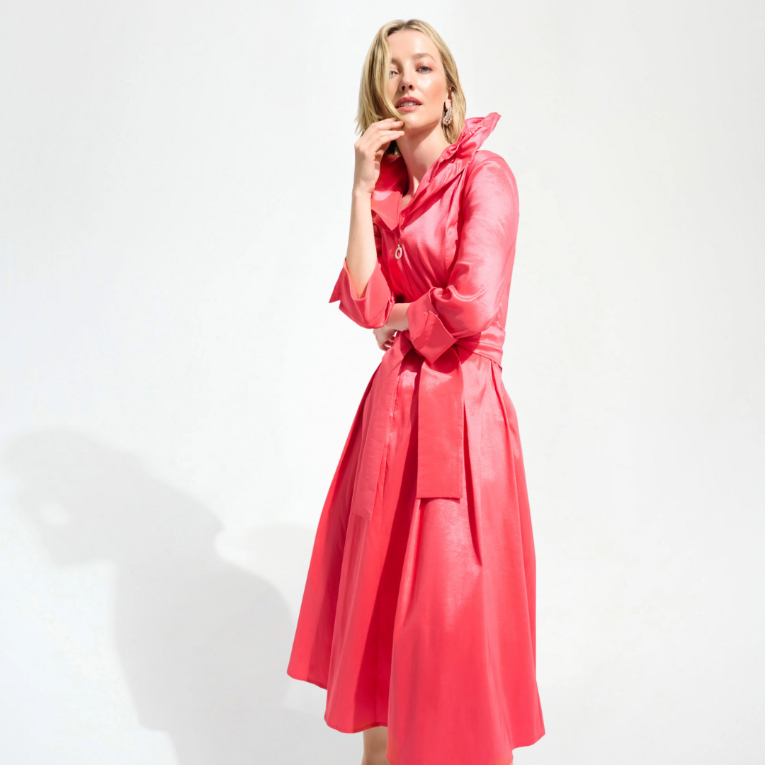 Joseph Ribkoff- Stretch Taffeta Fit And Flare Dress With Lapel Collar