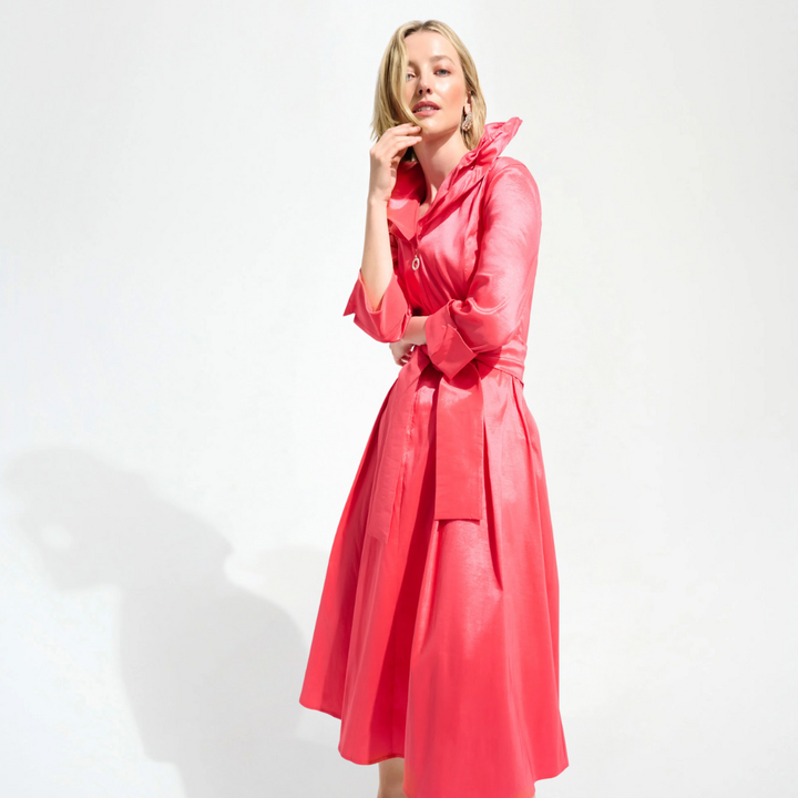 Joseph Ribkoff- Stretch Taffeta Fit And Flare Dress With Lapel Collar