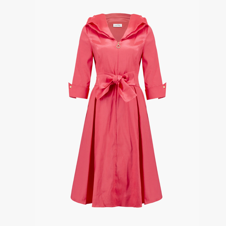 Joseph Ribkoff- Stretch Taffeta Fit And Flare Dress With Lapel Collar