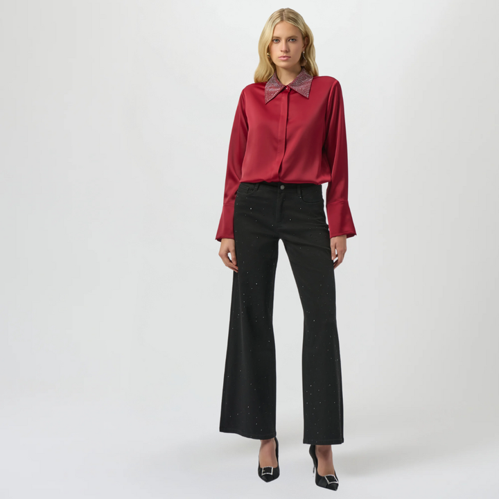 Joseph Ribkoff - Women - Classic Wide Leg Jeans with Rhinestones