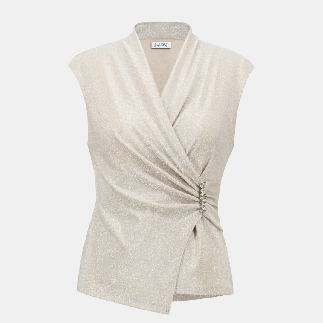 Joseph Ribkoff- Sparkle Knit Wrap Top With Rhinestones Ornament