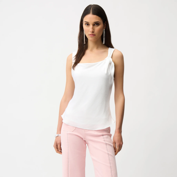 Joseph Ribkoff- Recycled Satin Fitted Sleeveless Top With Shoulder Knot Detail