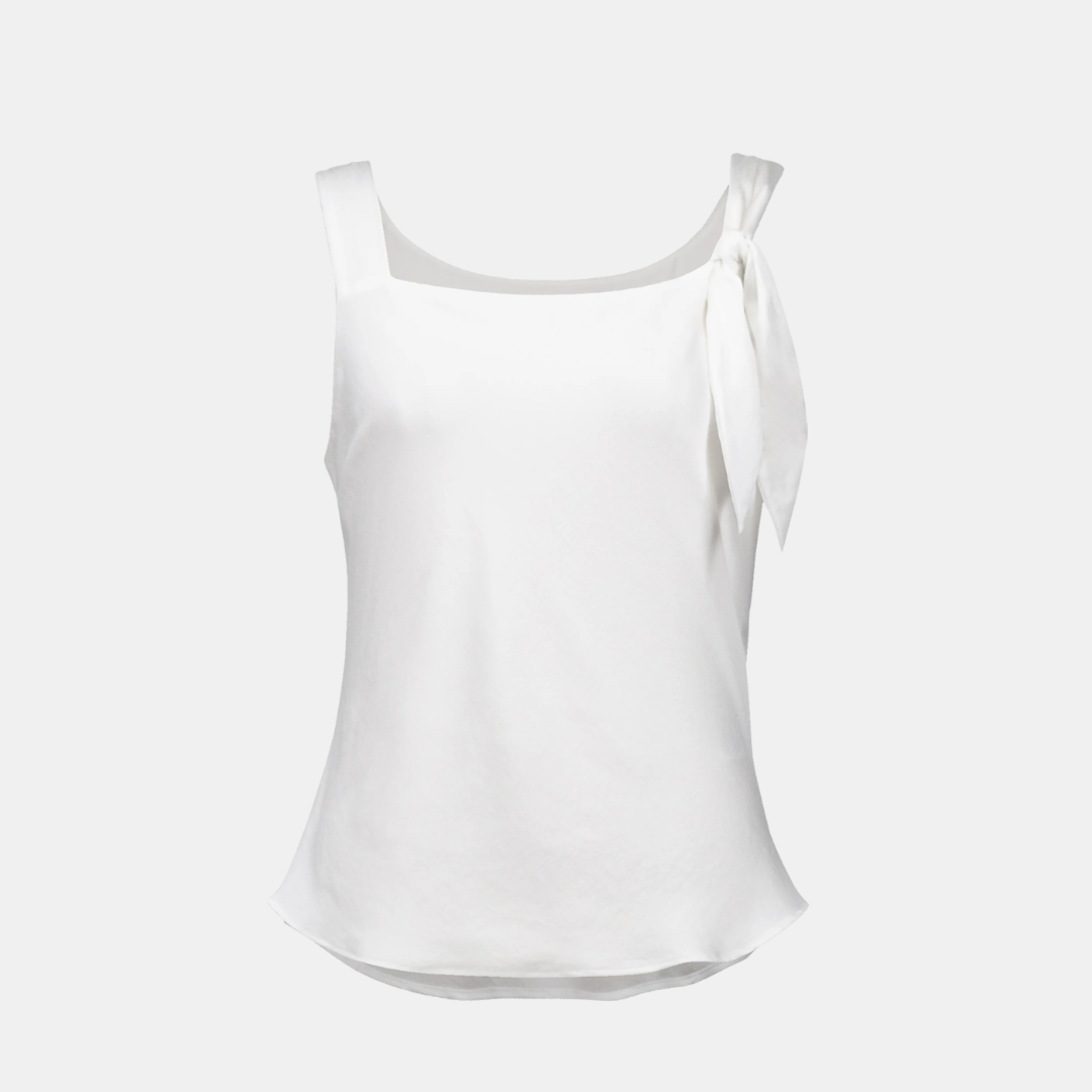 Joseph Ribkoff- Recycled Satin Fitted Sleeveless Top With Shoulder Knot Detail