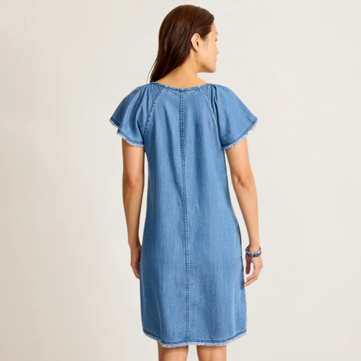 Tommy Bahama Chambray O'Lei Linen-Blend Flutter-Sleeve Shift Dress