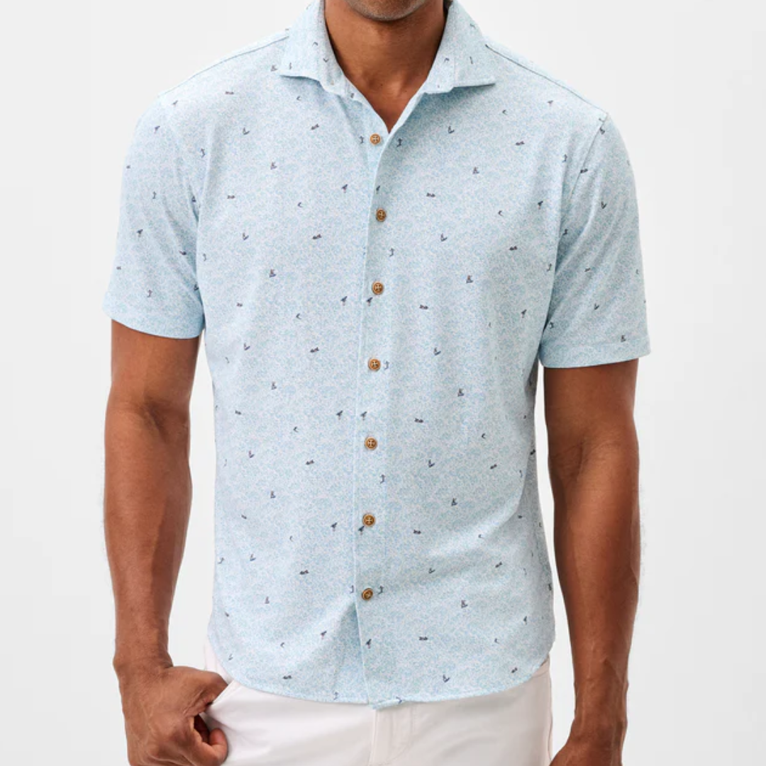 Johnnie O- Short Sleeve Performance Mesh Button Down Shirt - Rowing