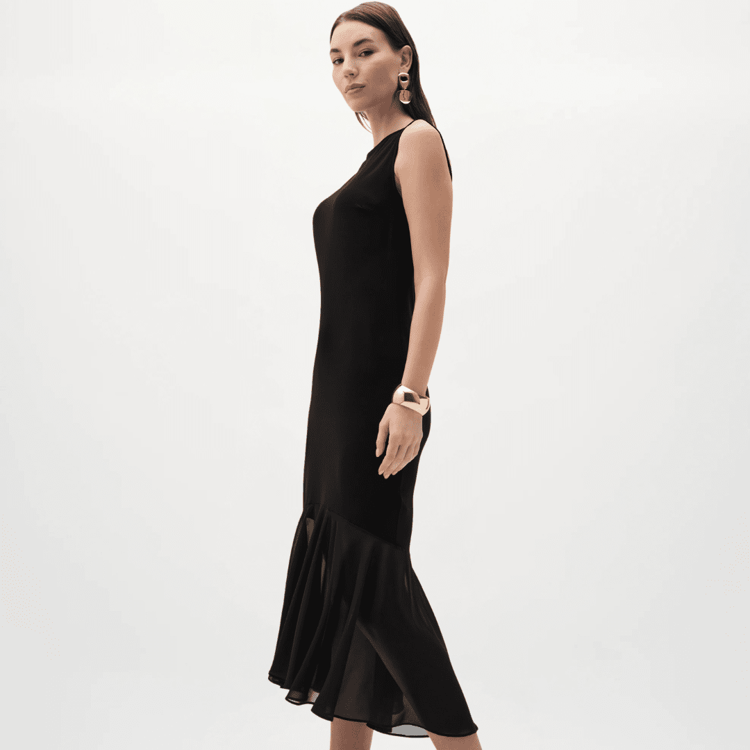 Joseph Ribkoff- Silky Knit And Chiffon Flounce Dress