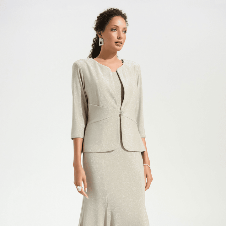 Joseph Ribkoff- Signature | Sparkle Knit Fitted Jacket And Cami Set With Rhinestones Button
