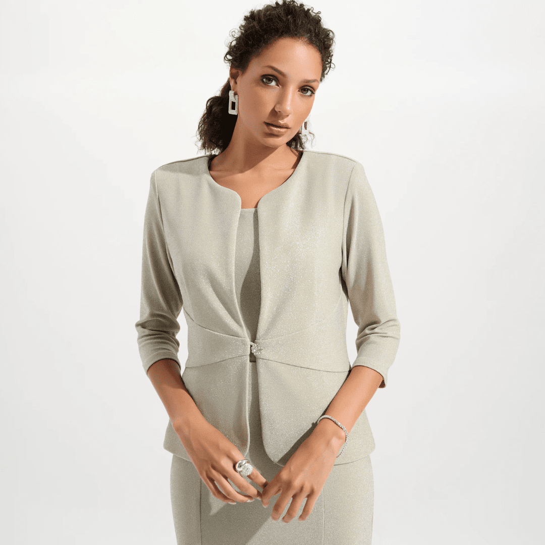 Joseph Ribkoff- Signature | Sparkle Knit Fitted Jacket And Cami Set With Rhinestones Button