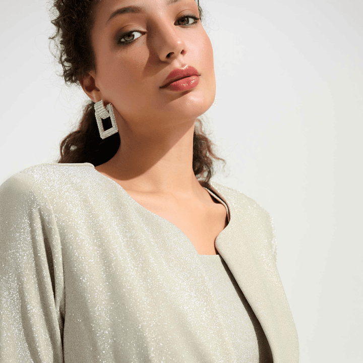 Joseph Ribkoff- Signature | Sparkle Knit Fitted Jacket And Cami Set With Rhinestones Button