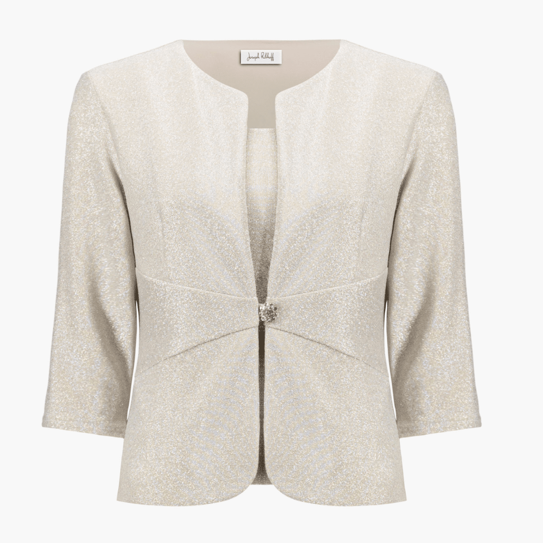 Joseph Ribkoff- Signature | Sparkle Knit Fitted Jacket And Cami Set With Rhinestones Button