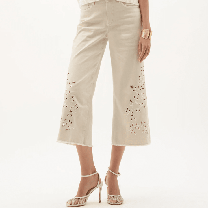 Joseph Ribkoff- Repreve® Denim Wide Leg Crop Jeans With Embroidery