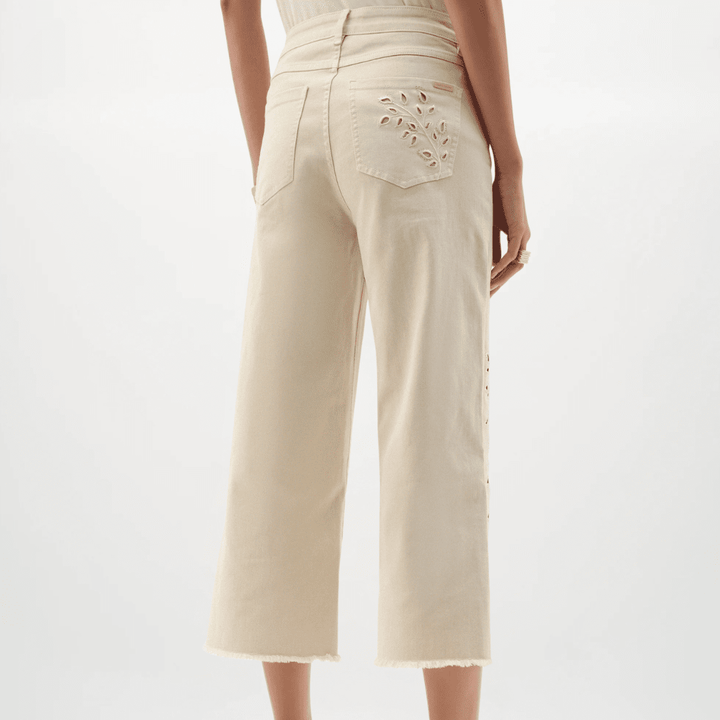 Joseph Ribkoff- Repreve® Denim Wide Leg Crop Jeans With Embroidery