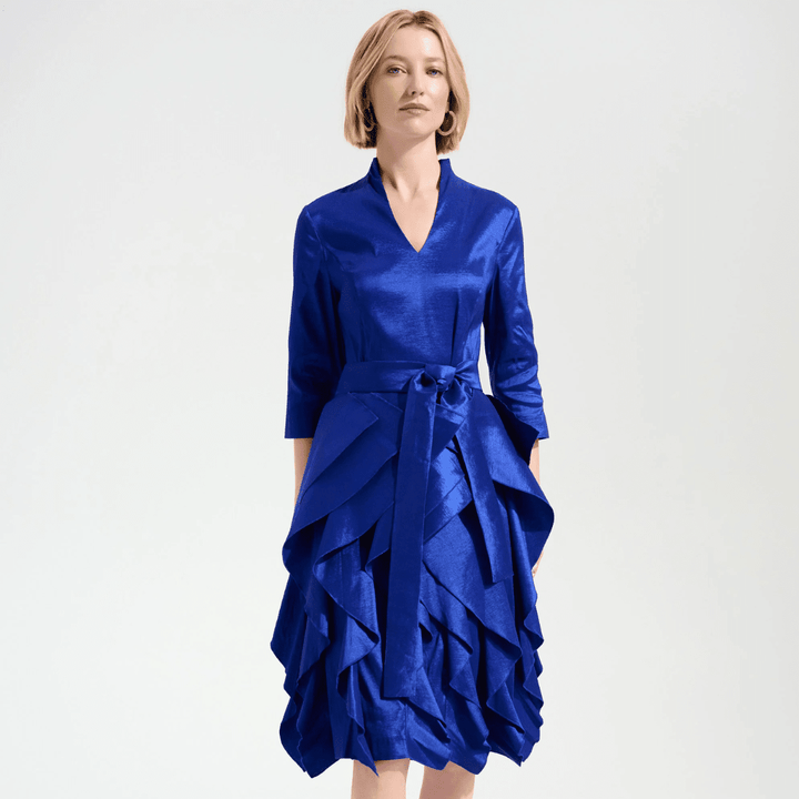 Joseph Ribkoff- Stretch Taffeta Fit And Flare Dress With Cascading Ruffle Skirt
