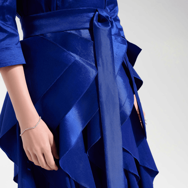 Joseph Ribkoff- Stretch Taffeta Fit And Flare Dress With Cascading Ruffle Skirt