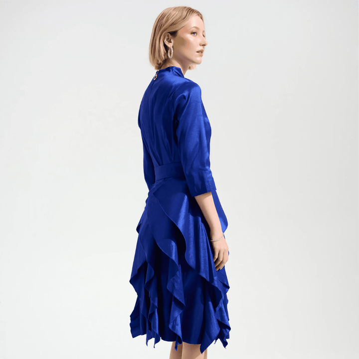 Joseph Ribkoff- Stretch Taffeta Fit And Flare Dress With Cascading Ruffle Skirt