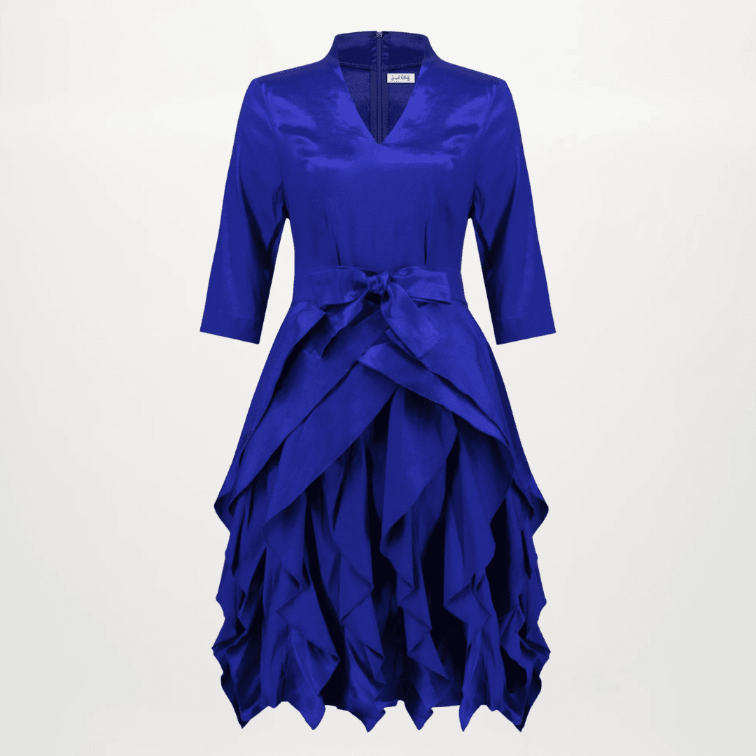 Joseph Ribkoff- Stretch Taffeta Fit And Flare Dress With Cascading Ruffle Skirt