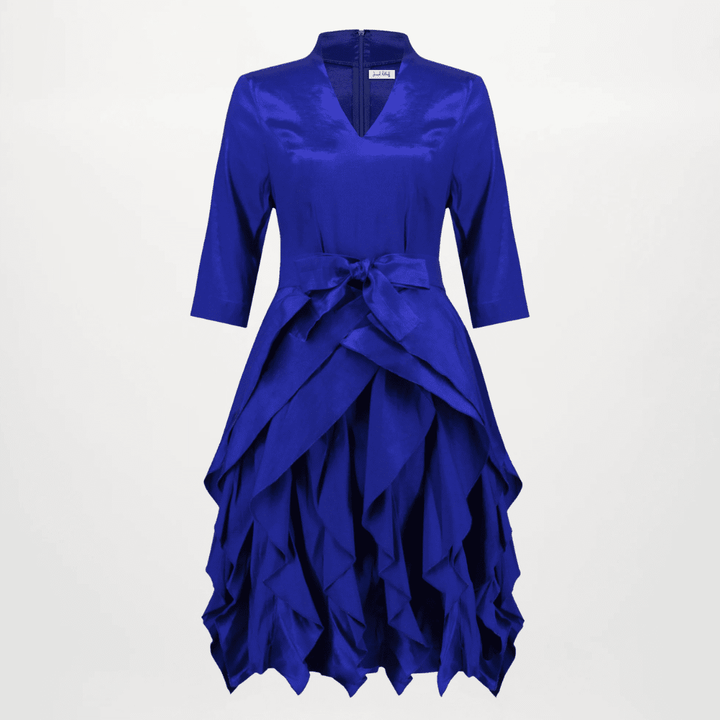 Joseph Ribkoff- Stretch Taffeta Fit And Flare Dress With Cascading Ruffle Skirt