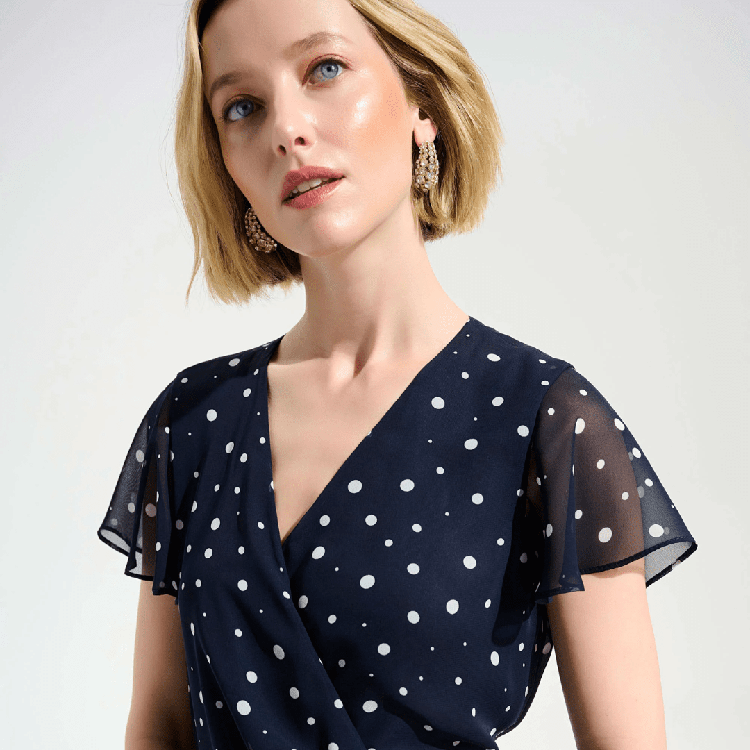 Joseph Ribkoff- Signature | Chiffon Print Wrap Dress With Ruffle Detail