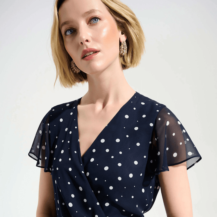 Joseph Ribkoff- Signature | Chiffon Print Wrap Dress With Ruffle Detail