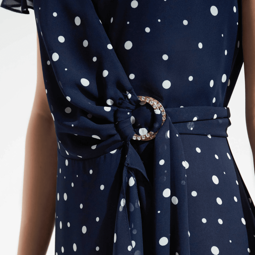 Joseph Ribkoff- Signature | Chiffon Print Wrap Dress With Ruffle Detail