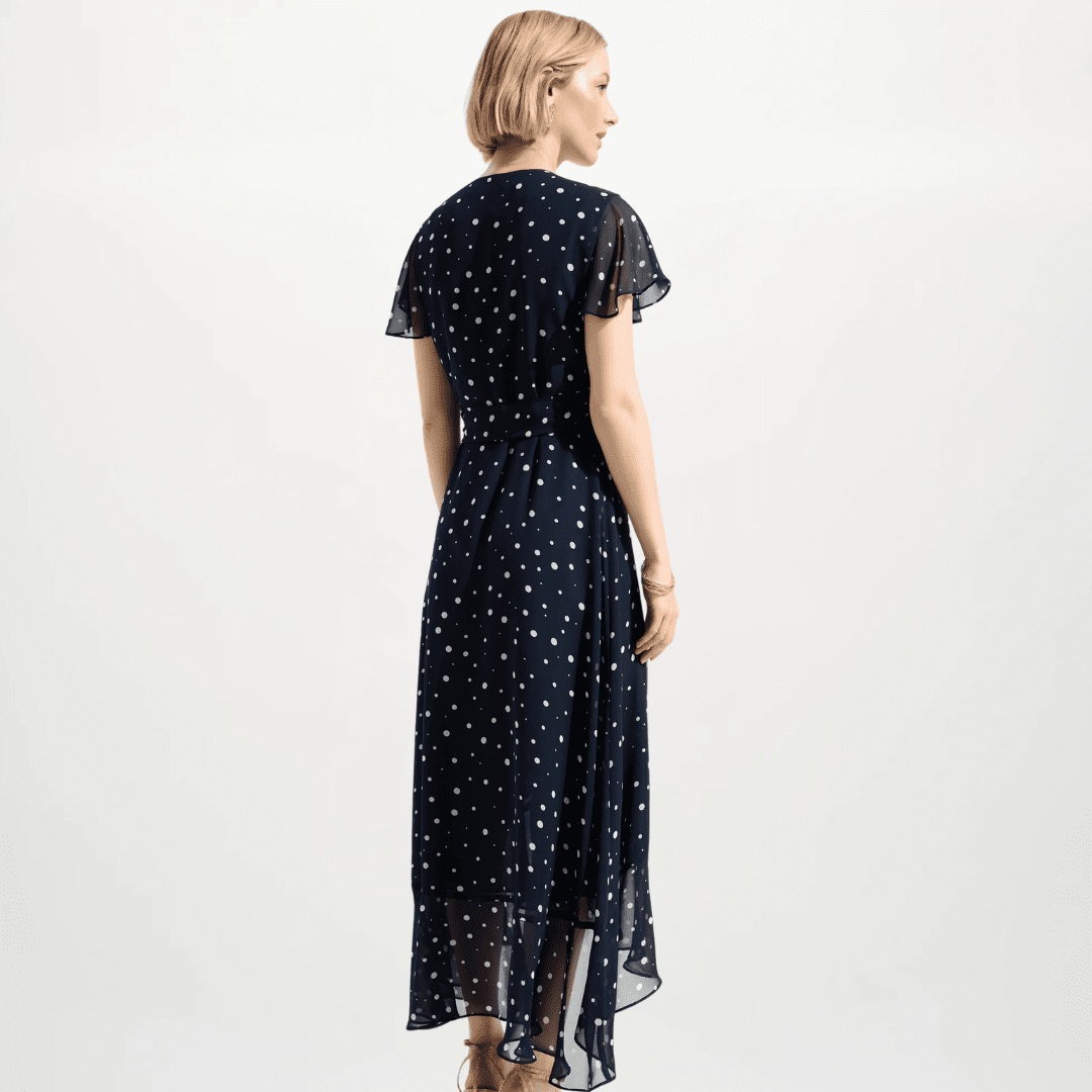 Joseph Ribkoff- Signature | Chiffon Print Wrap Dress With Ruffle Detail