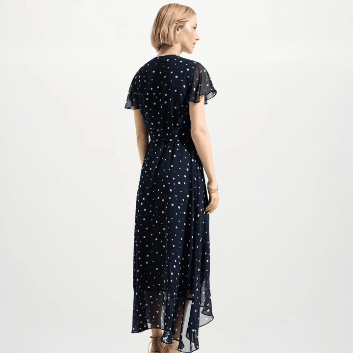 Joseph Ribkoff- Signature | Chiffon Print Wrap Dress With Ruffle Detail