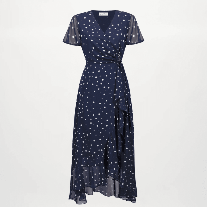 Joseph Ribkoff- Signature | Chiffon Print Wrap Dress With Ruffle Detail