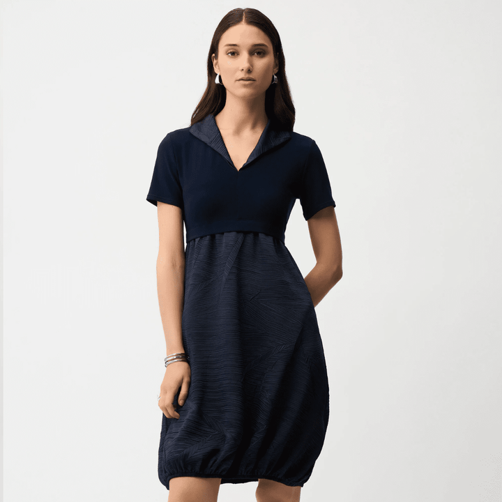 Joseph Ribkoff- Pleated Satin & Silky Knit Cocoon Dress