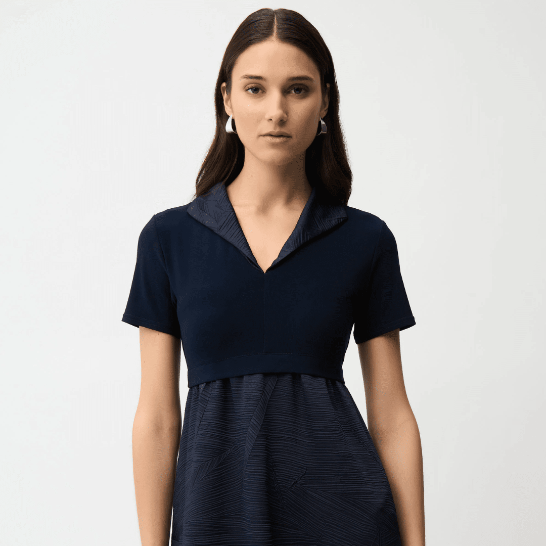Joseph Ribkoff- Pleated Satin & Silky Knit Cocoon Dress