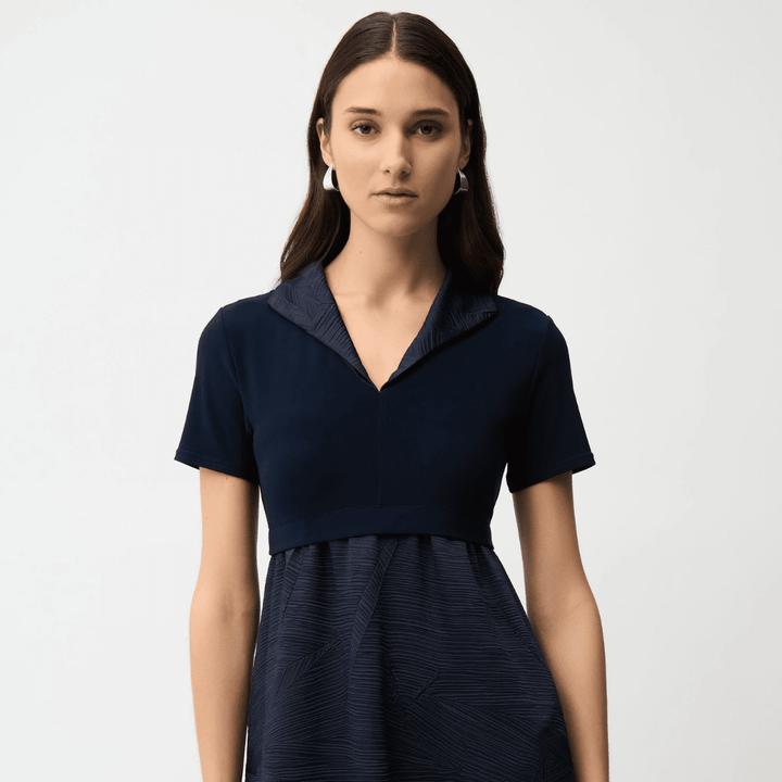 Joseph Ribkoff- Pleated Satin & Silky Knit Cocoon Dress