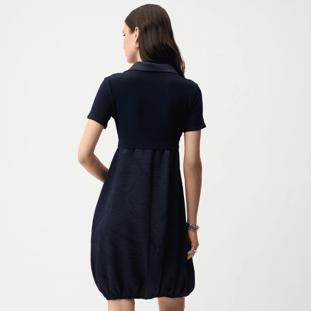 Joseph Ribkoff- Pleated Satin & Silky Knit Cocoon Dress