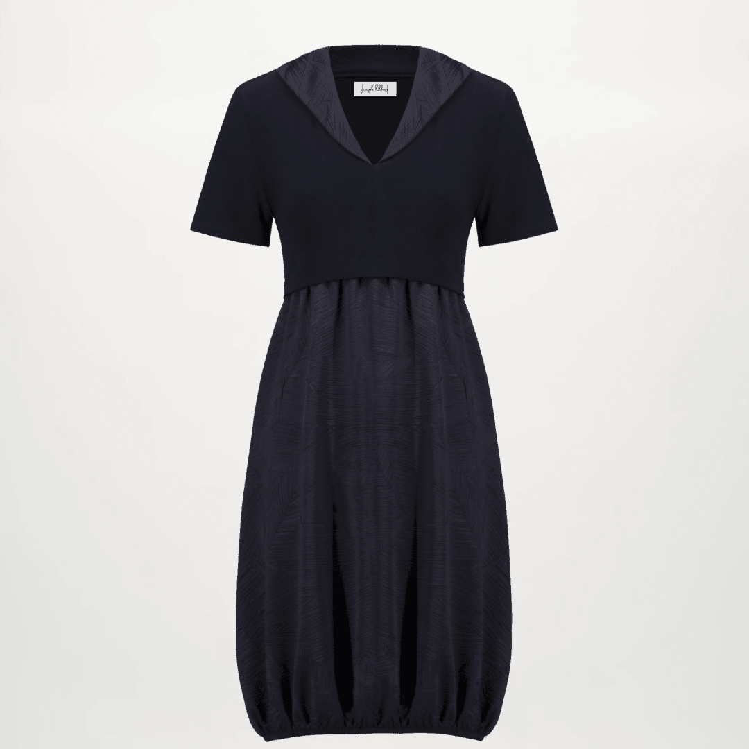 Joseph Ribkoff- Pleated Satin & Silky Knit Cocoon Dress