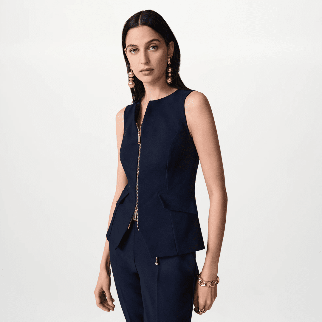 Joseph Ribkoff- Lux Twill Fitted Vest With Front Zipper
