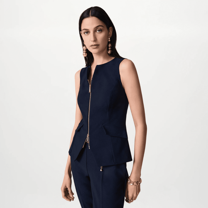 Joseph Ribkoff- Lux Twill Fitted Vest With Front Zipper