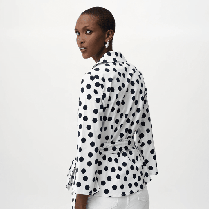 Joseph Ribkoff-Stretch Cotton Dot Print Wrap Top With Sash