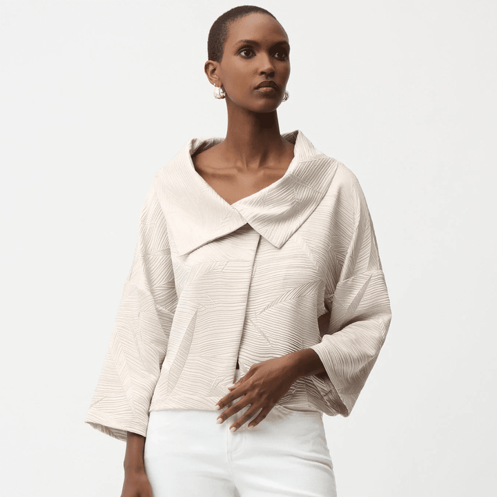 Joseph Ribkoff- Pleated Satin Boxy Jacket With Overlay Collar