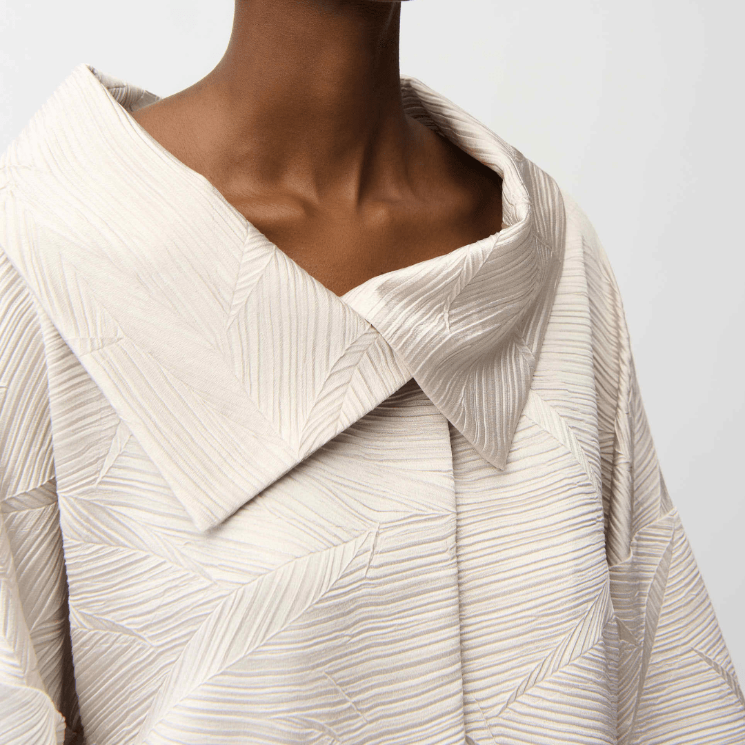 Joseph Ribkoff- Pleated Satin Boxy Jacket With Overlay Collar
