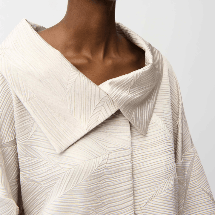 Joseph Ribkoff- Pleated Satin Boxy Jacket With Overlay Collar