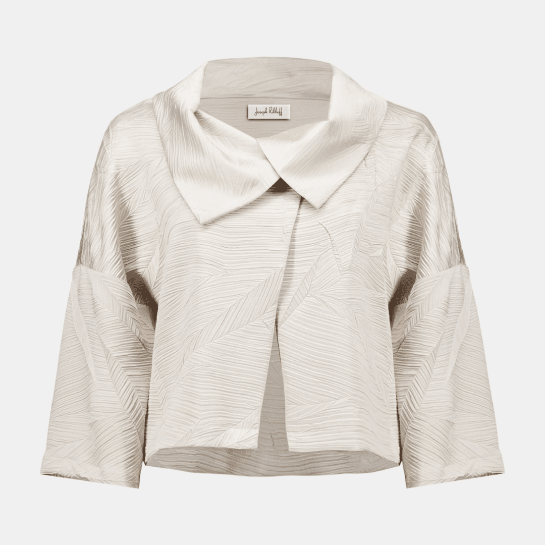 Joseph Ribkoff- Pleated Satin Boxy Jacket With Overlay Collar