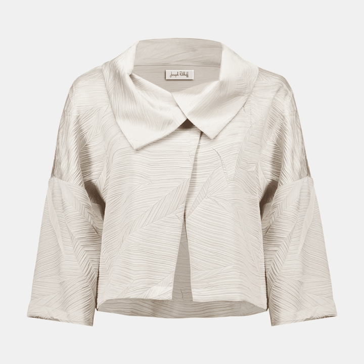 Joseph Ribkoff- Pleated Satin Boxy Jacket With Overlay Collar