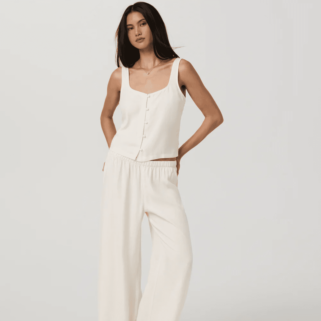 Vuori Trestles Twill Button Front Top (Natural)