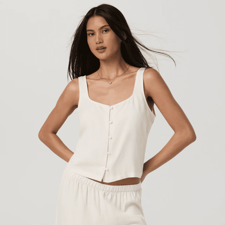 Vuori Trestles Twill Button Front Top (Natural)