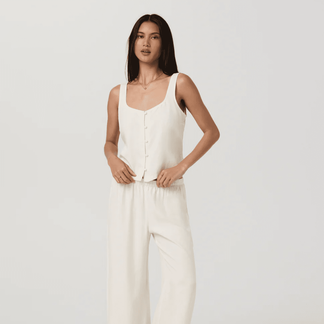 Vuori Trestles Twill Button Front Top (Natural)