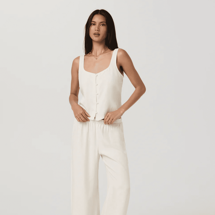 Vuori Trestles Twill Button Front Top (Natural)