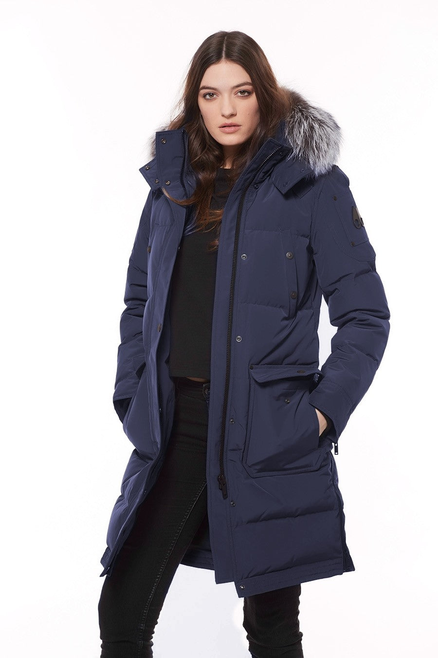 Moose Knuckles Ladies Salmon River Parka - True Navy with White Fur