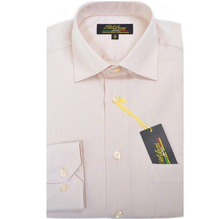 Polifroni Milano | Beige Striped Cotton Dress Shirt